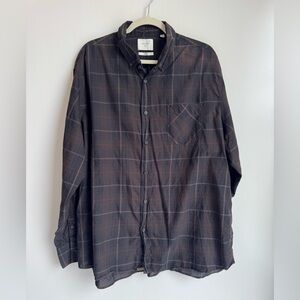 BILLY REID WALLAND SHIRT Men XXL Chocolate Brown Orange Plaid Button Down Cotton